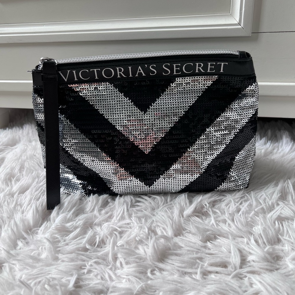 Victoria's Secret Black and Silver Cosmetic Bag